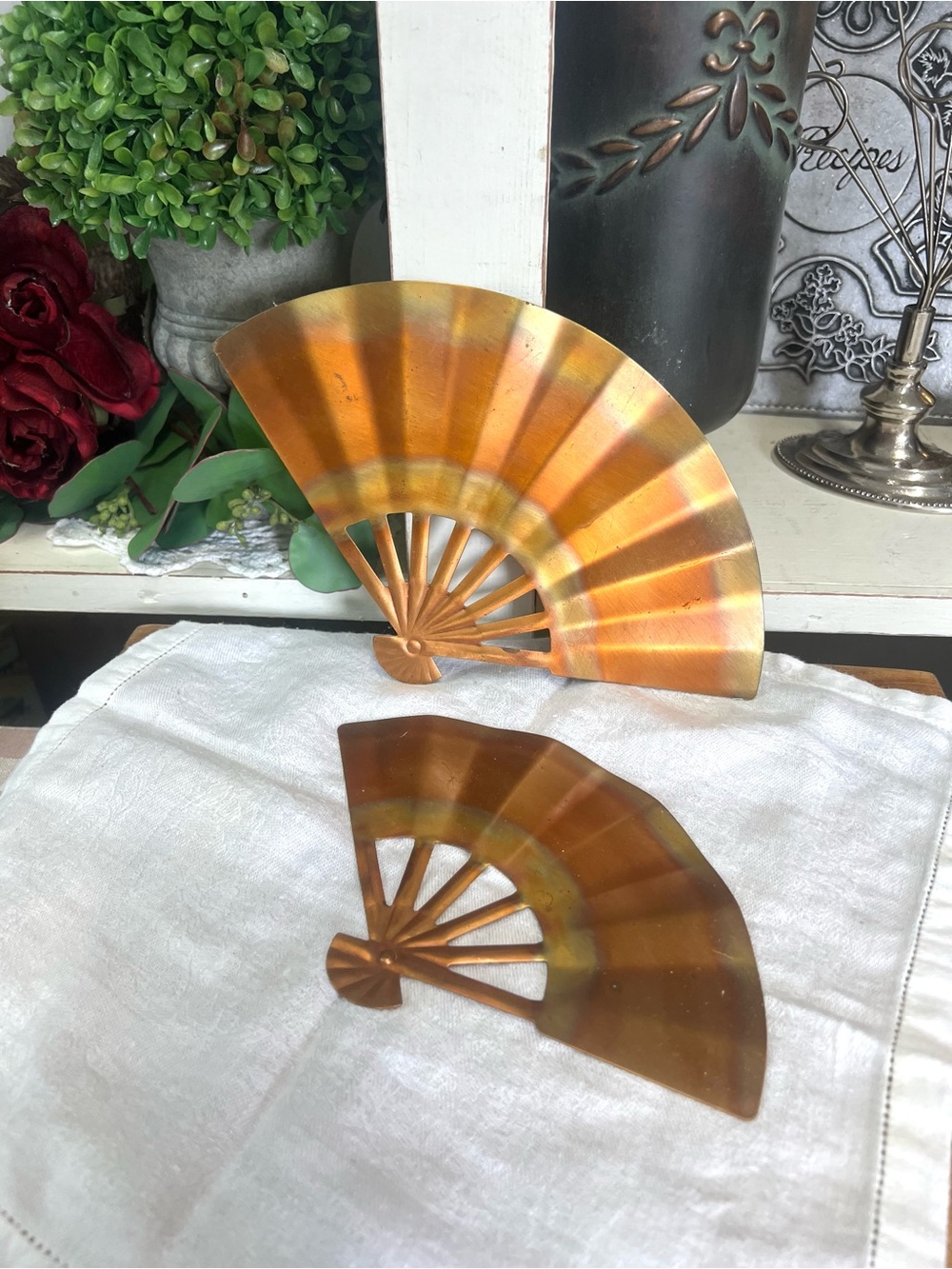 Vintage copper brass fans decor